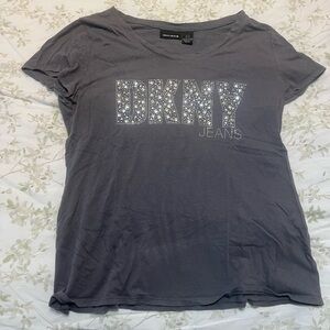 DKNY Women's Charcoal Tee with Silver Accents